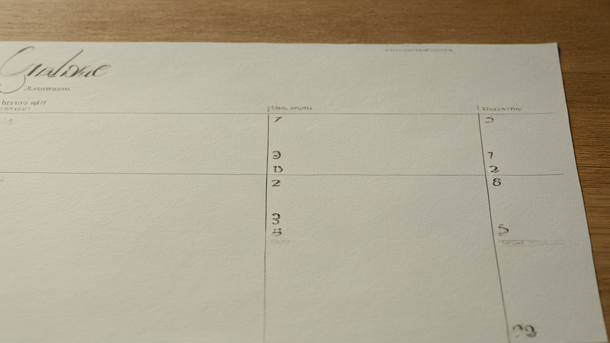 Un calendrier muet encadre une facture pliée sur table