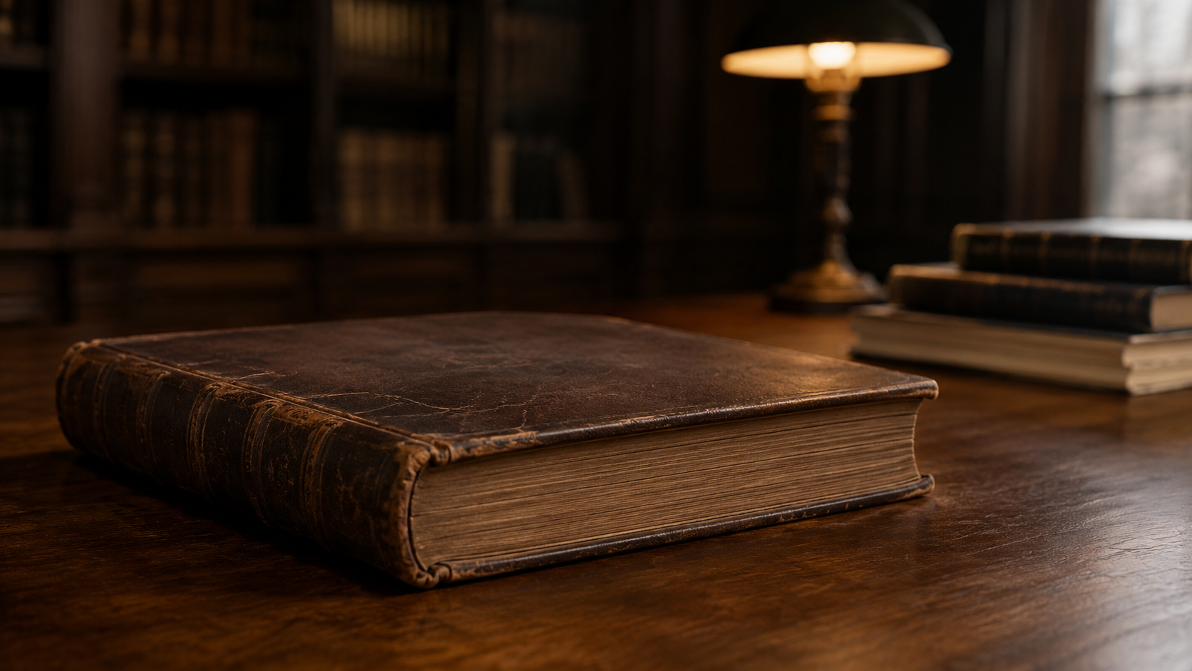 Vieux volume juridique fermé sur une table de bibliothèque.