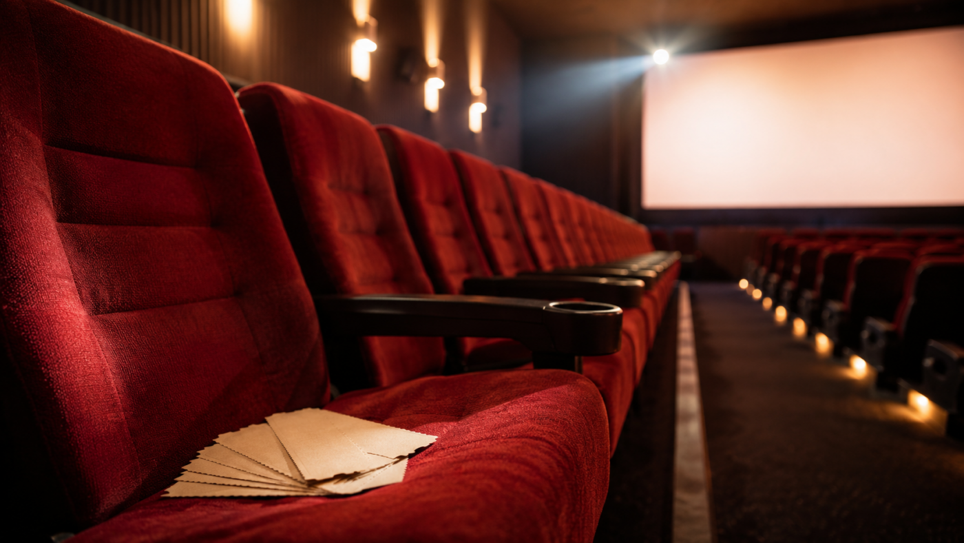 Des fauteuils de cinéma attendent une séance à tarif réduit