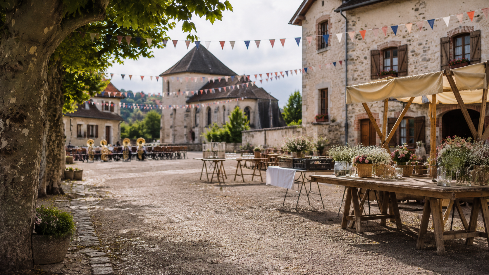 Place de village préparée pour une fête des mères locale