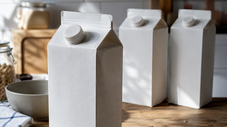 Brique de lait UHT neutre dans un rayon sans marque visible