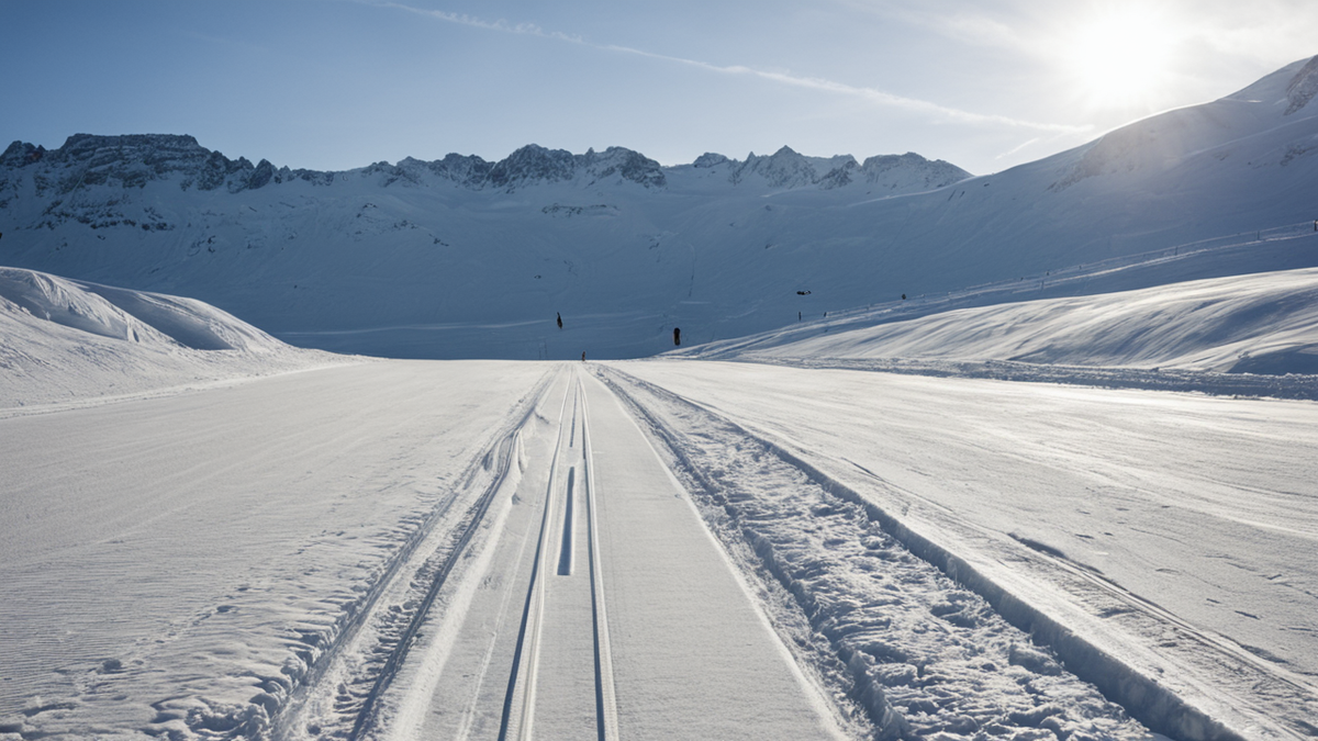 Portillon de départ vide au bord d’une piste de ski.