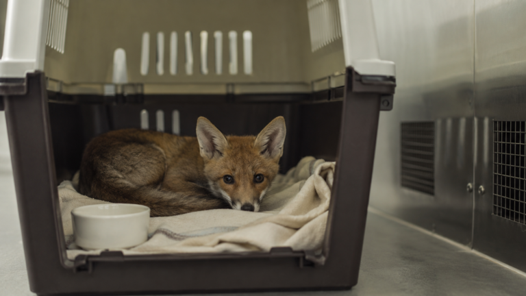 Jeune renard soigné à distance humaine