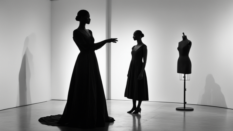 Plusieurs silhouettes déplacent la robe hors du standard