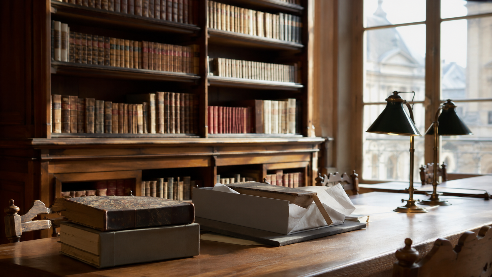Salle de lecture patrimoniale prête à accueillir des livres anciens