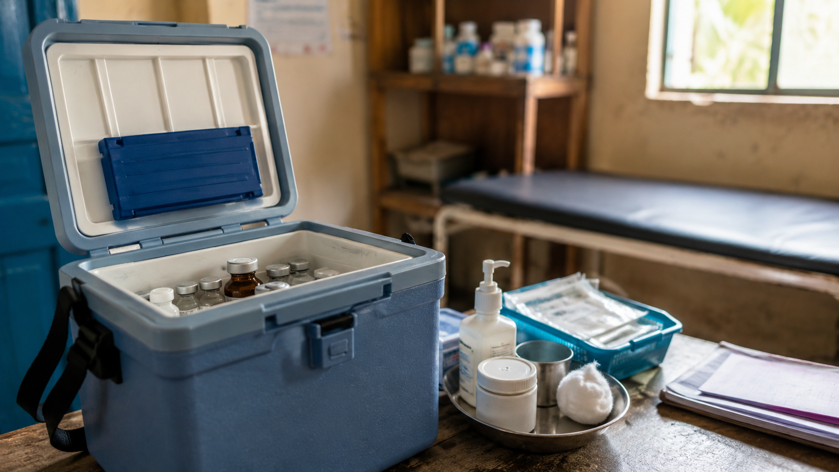 Une glacière médicale matérialise la chaîne fragile des vaccins