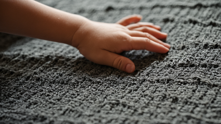 Une poupée côtoie une tablette éteinte sur tapis