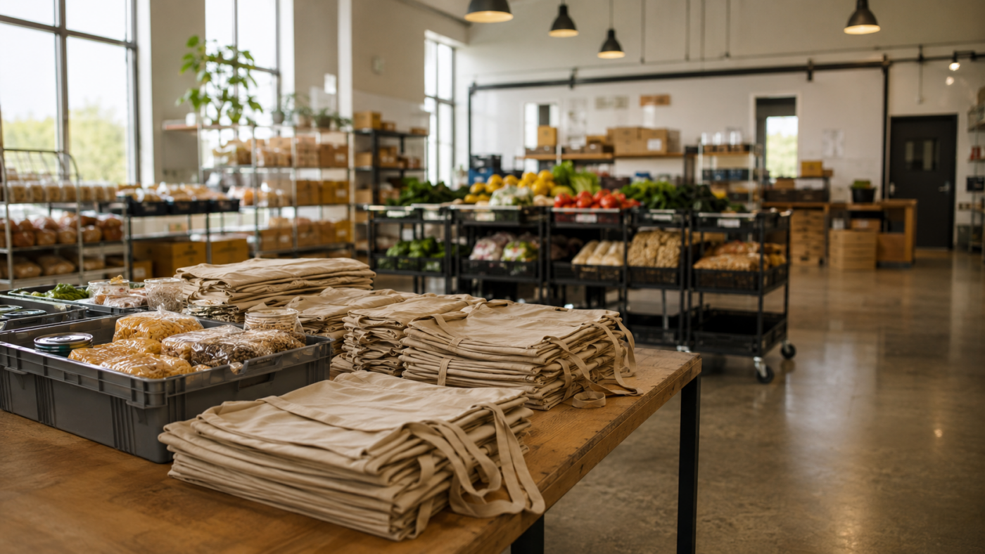 Un entrepôt associatif se prépare avant une distribution alimentaire