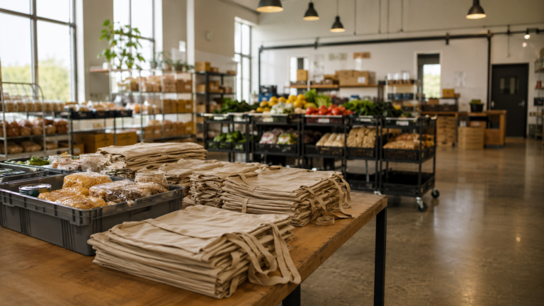 Un entrepôt associatif se prépare avant une distribution alimentaire