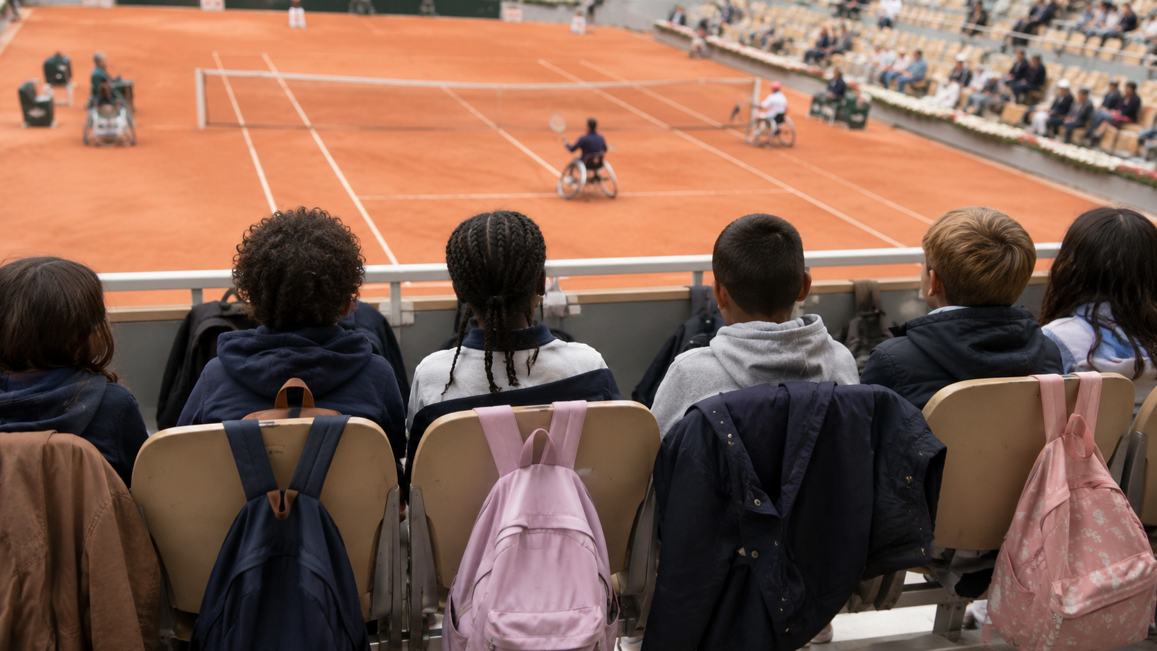 Des sacs d'élèves marquent la tribune du match