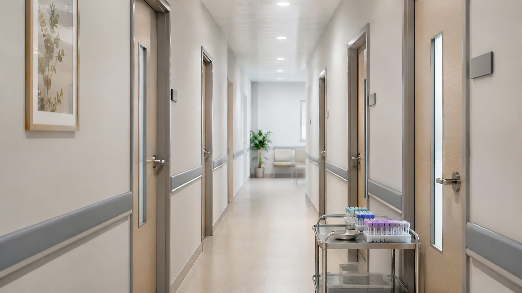 Un couloir clinique montre le suivi après le résultat