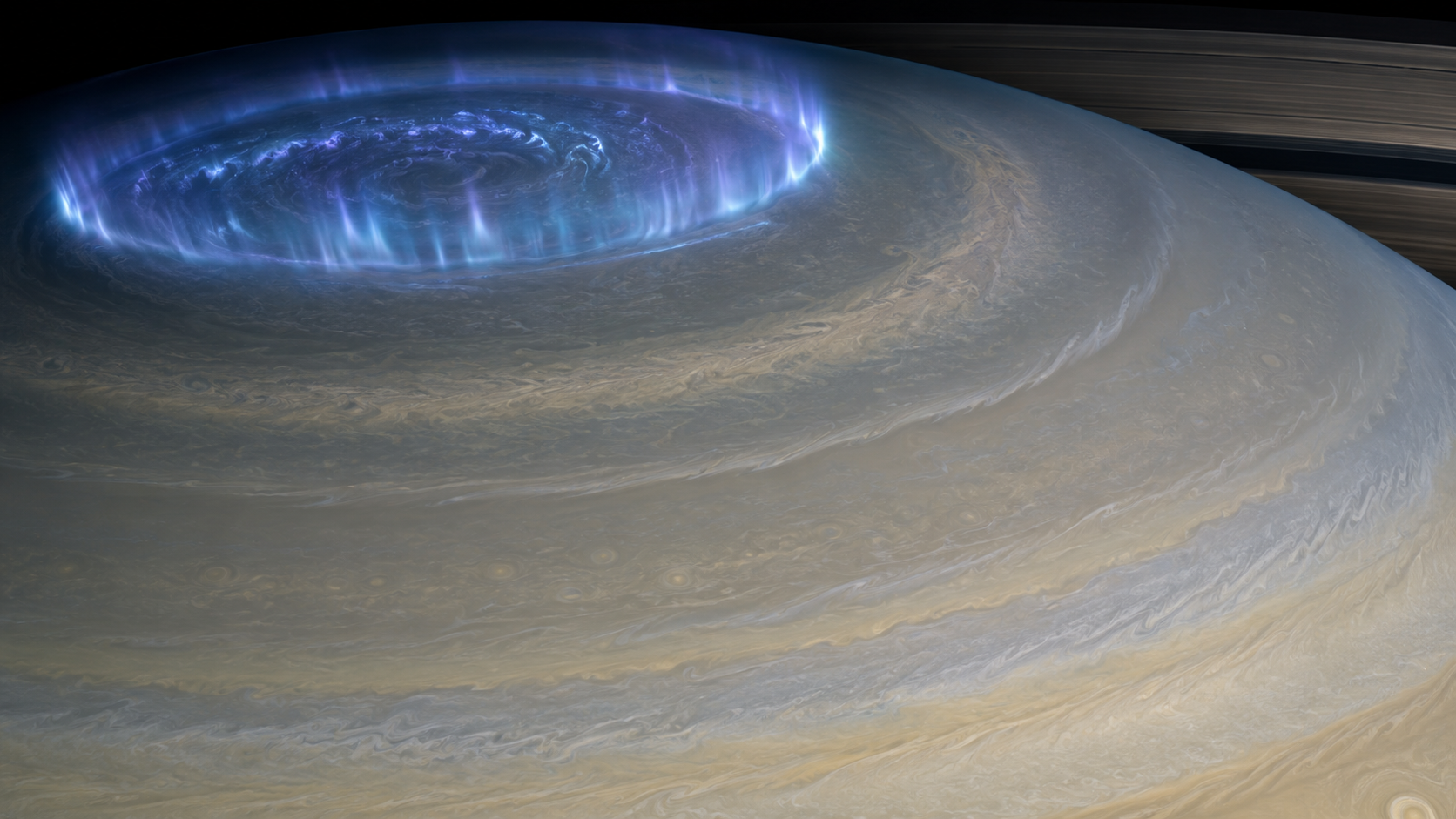 Aurore et couches de gaz autour de Saturne suggérant des vents stratosphériques