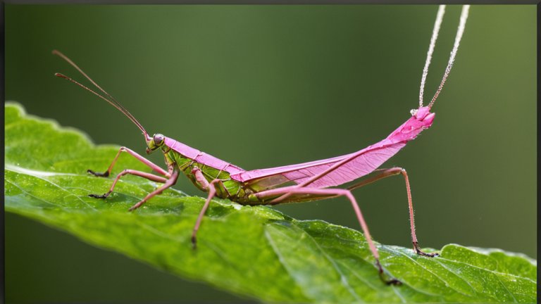 La katydide rose se confond avec la jeune feuille.