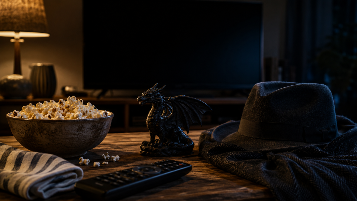 Salon nocturne avec objets de séries prêts à lancer