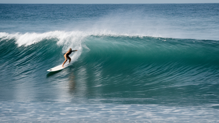 Une surfeuse taille une vague près du rivage.