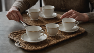 Deux tasses sur une table de café entre deux chaises proches.