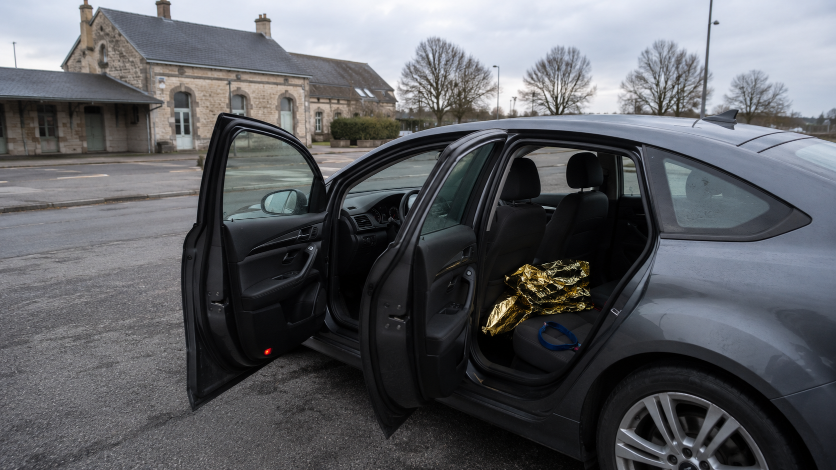 Parking près d’une ancienne gare après une intervention animale