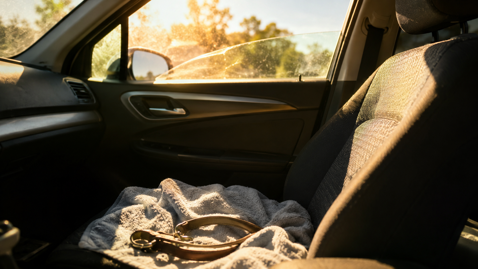 Habitacle de voiture chauffé par le soleil sans animal visible