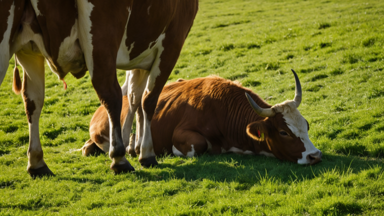 Une vache se repose sous les panneaux.