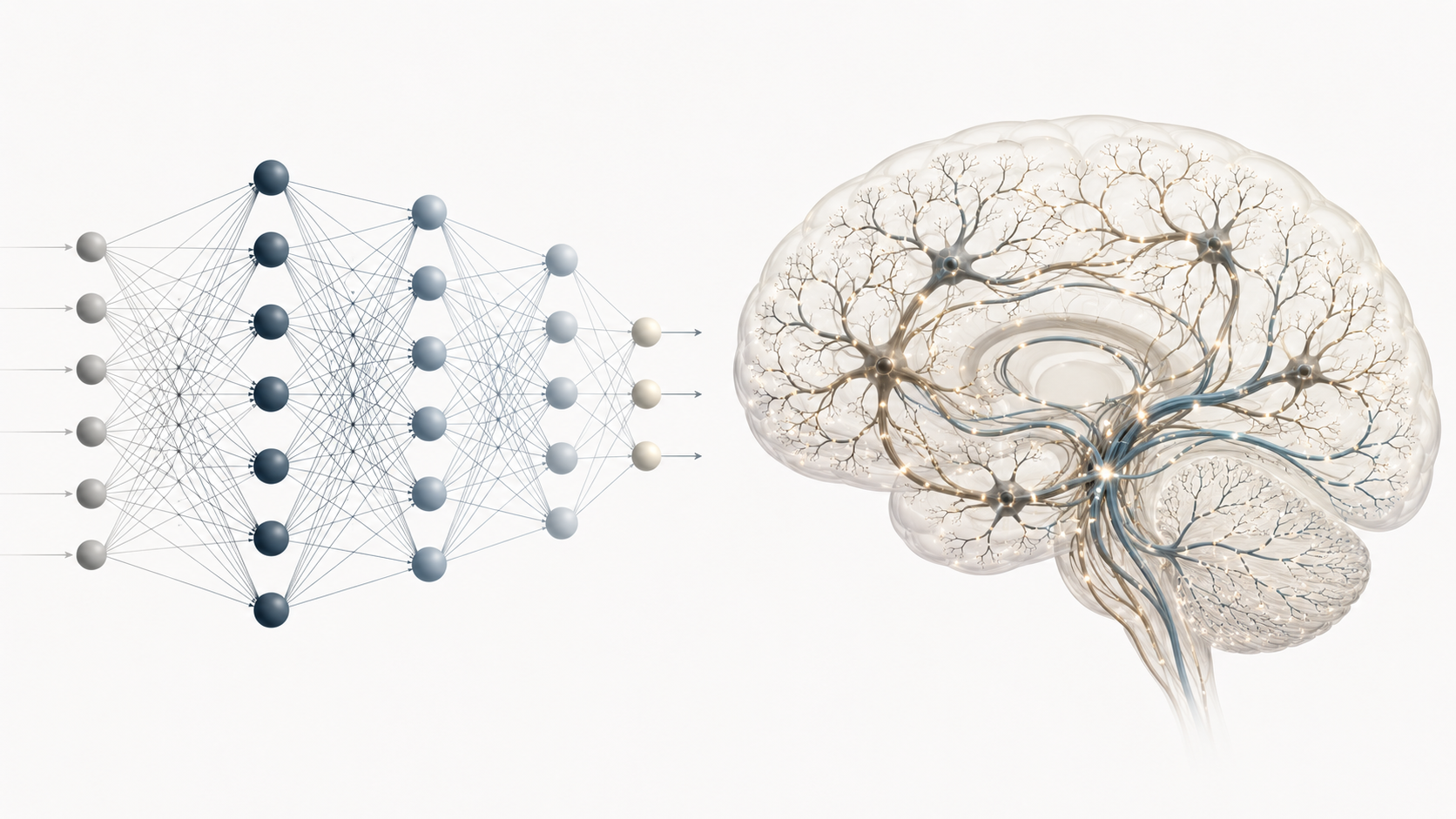 Comparaison schematique du traitement de l'information dans un reseau de neurones artificiel et un cerveau biologique