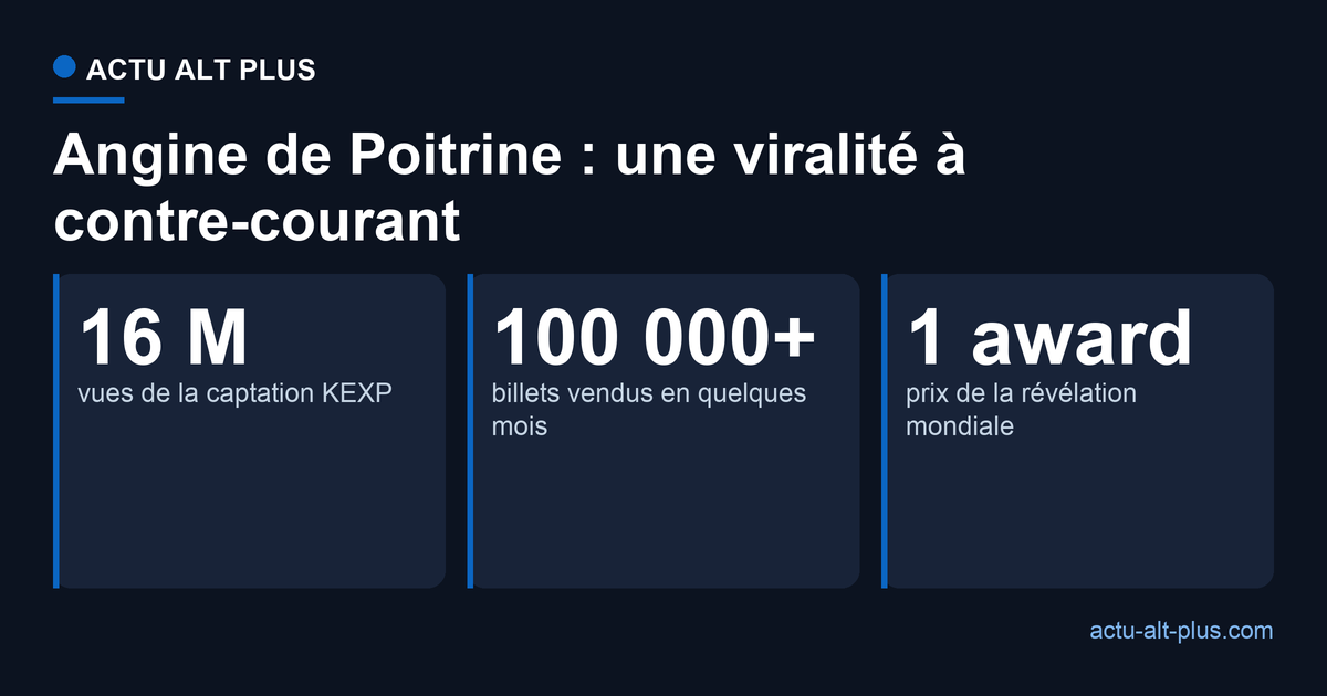 La trajectoire d'Angine de Poitrine en trois chiffres : 16 millions de vues, plus de 100 000 billets vendus, un prix mondial de la révélation
