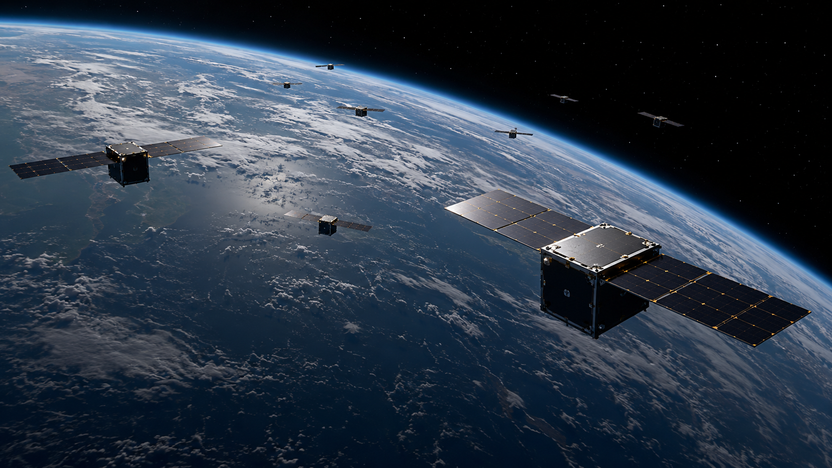 Plusieurs petits satellites de communication en orbite basse au-dessus de la Terre