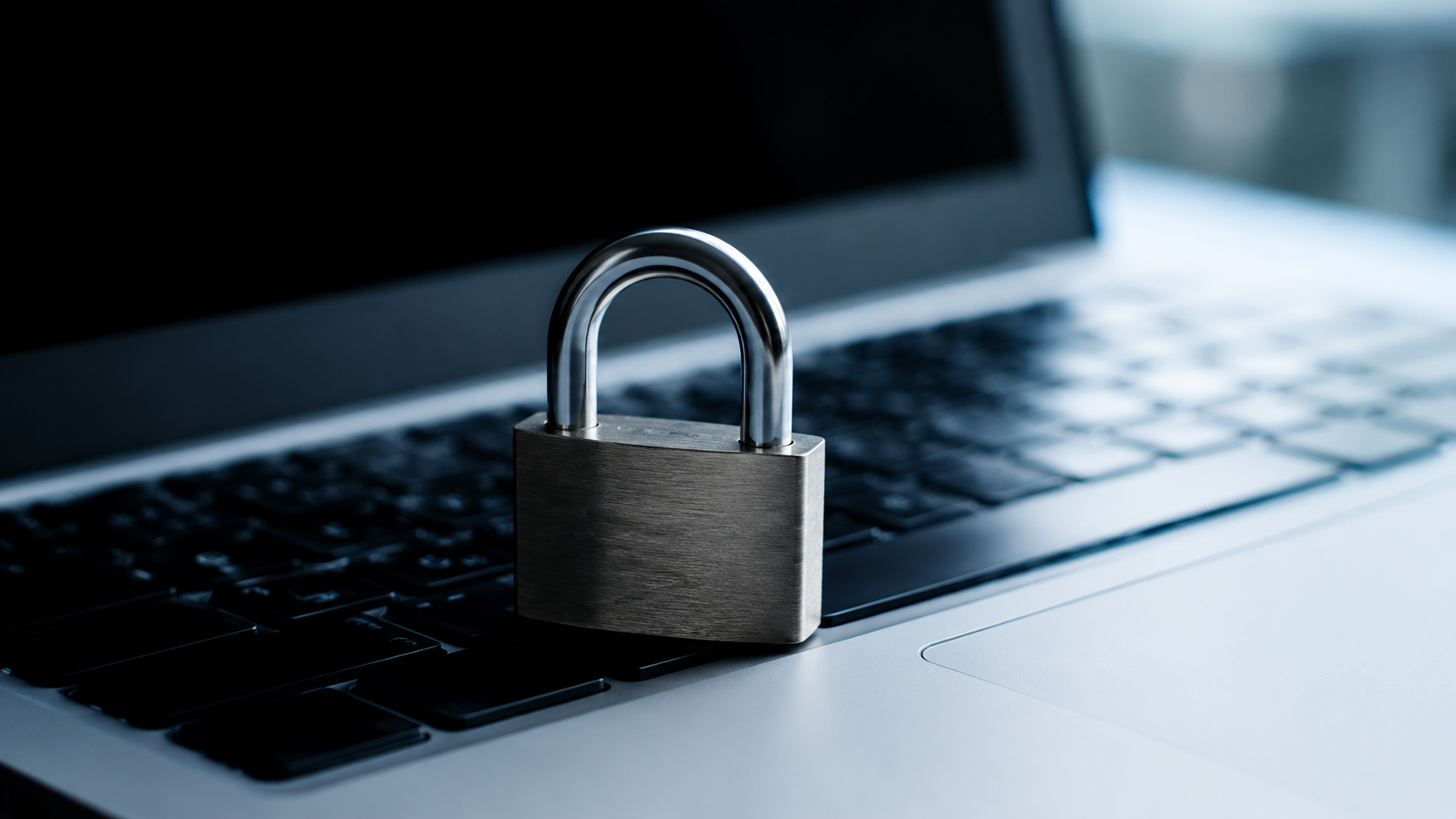 Un cadenas fermé posé sur le clavier d'un ordinateur portable