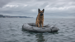 Bruce le berger allemand emporté à trois milles au large sur un bateau gonflable, sauvé par deux guides en kayak