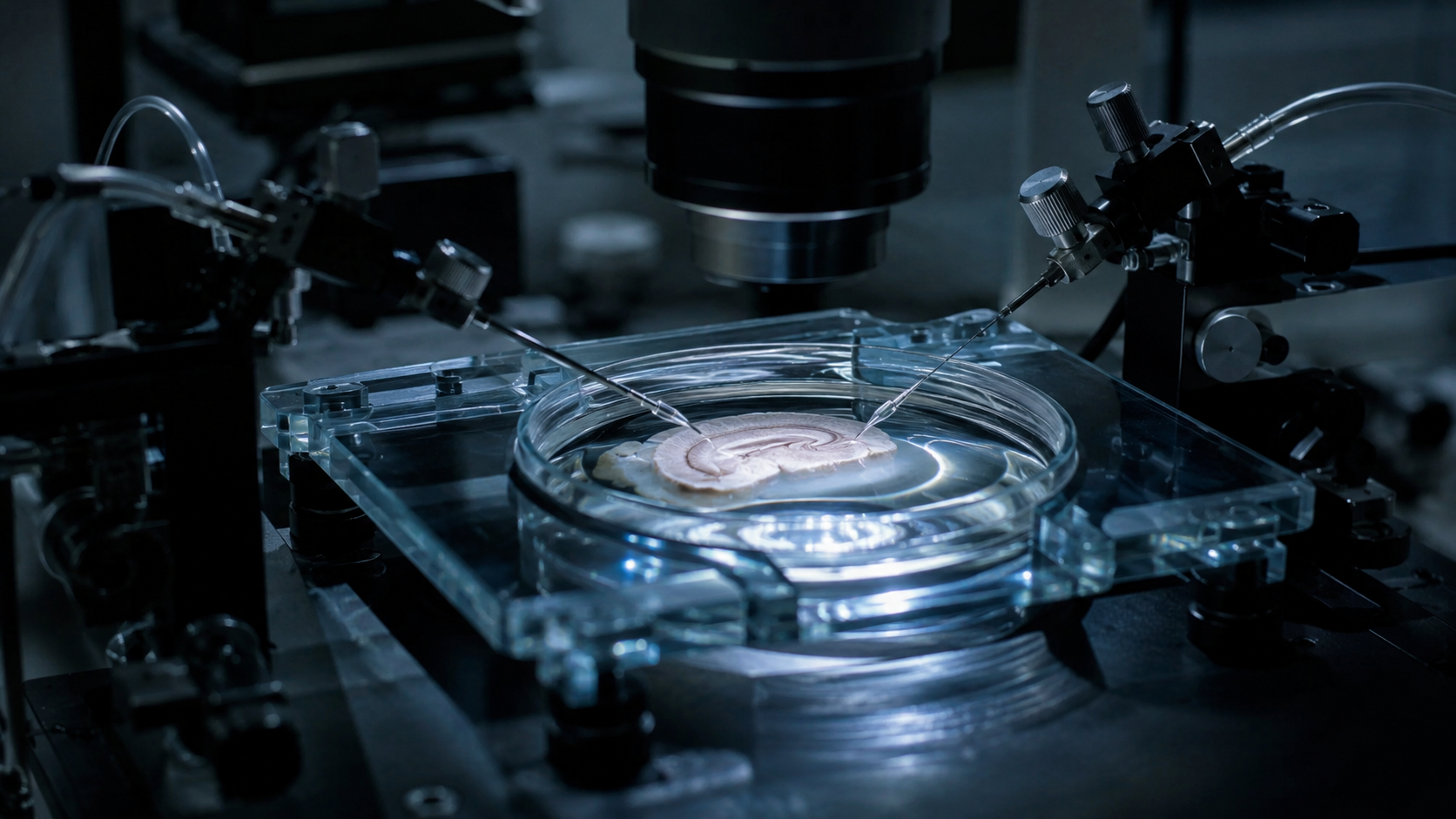 Préparation neuroscientifique éclairée par une lumière froide en laboratoire