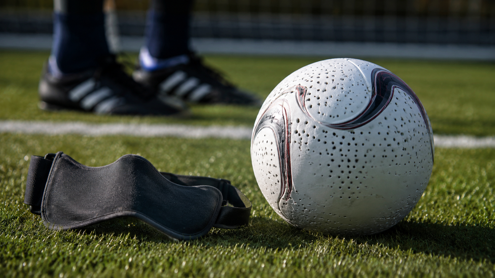 Ballon sonore de cécifoot en gros plan sur la pelouse