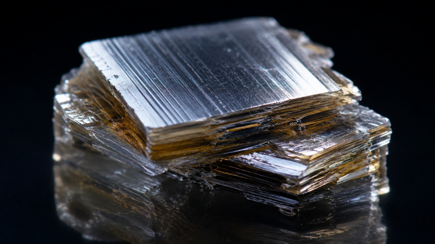 Éclat de cristal en couches réfléchissant la lumière comme un miroir sous un éclairage de laboratoire