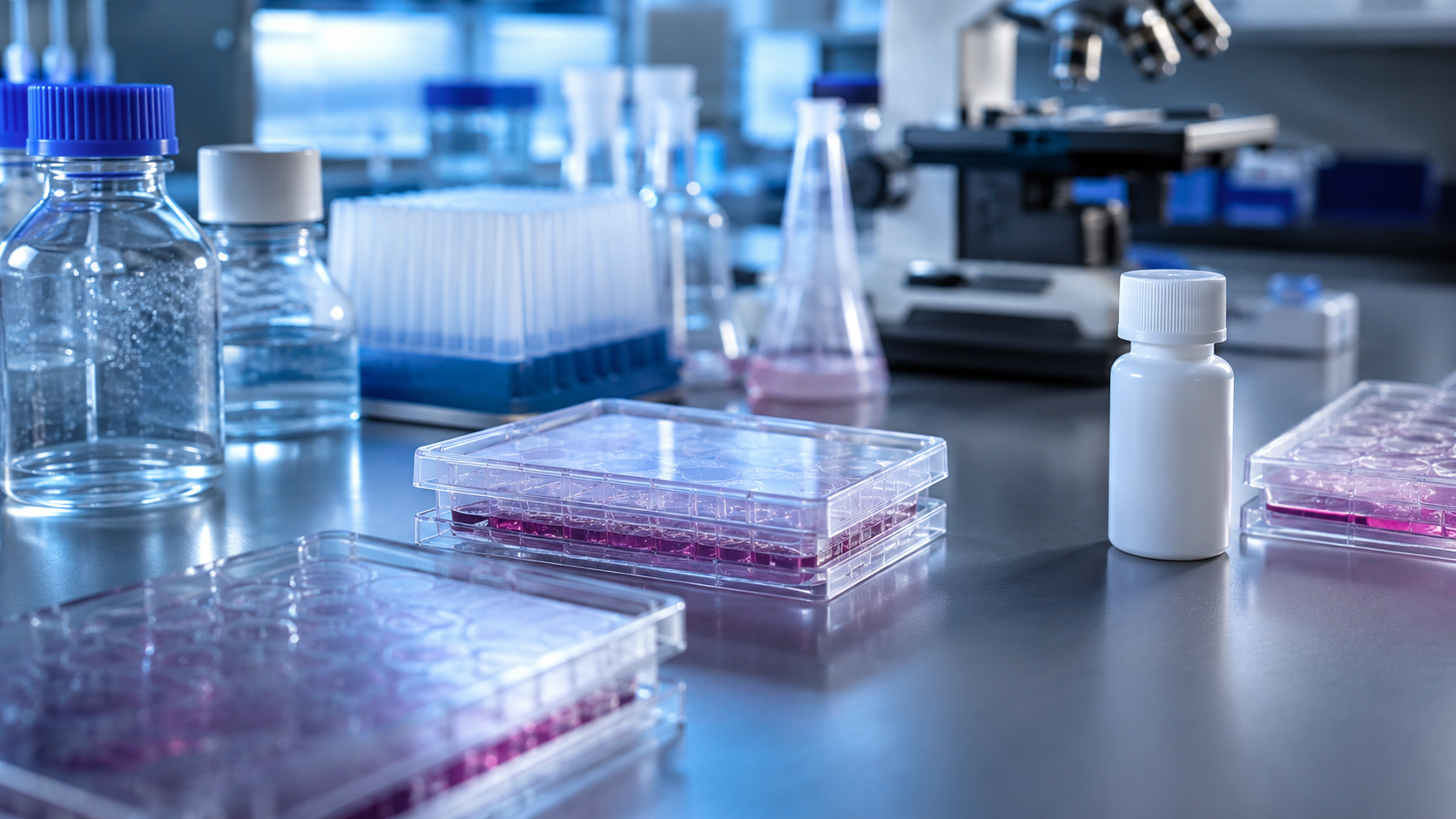 Paillasse de recherche en oncologie avec matériel de culture cellulaire