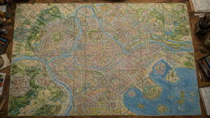 Depuis 1963, il dessine à la main une ville qui n’existe pas : 3 600 panneaux, et un jeu de cartes qui décide tout