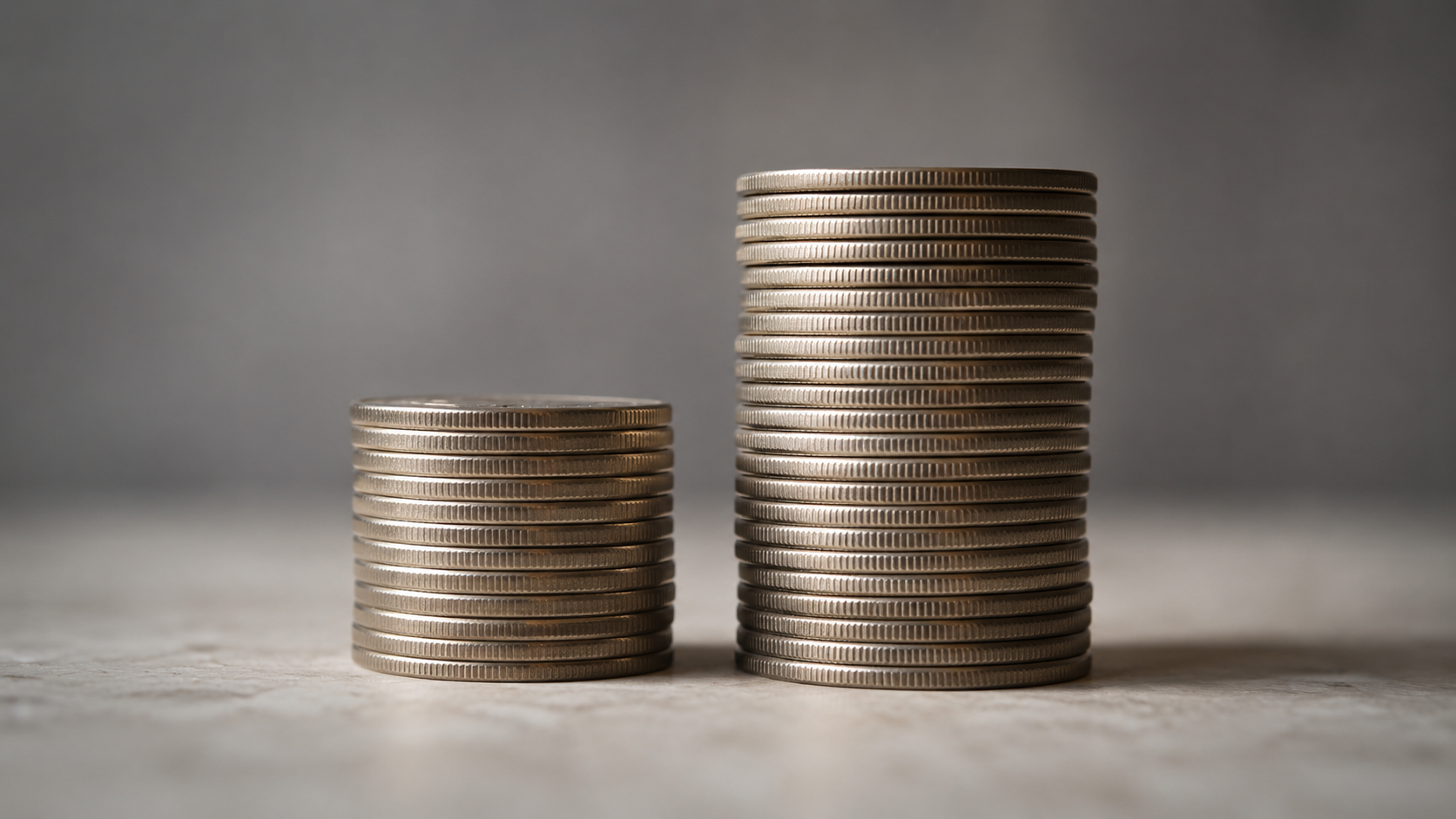 Deux piles de pièces de monnaie de hauteurs très différentes posées côte à côte
