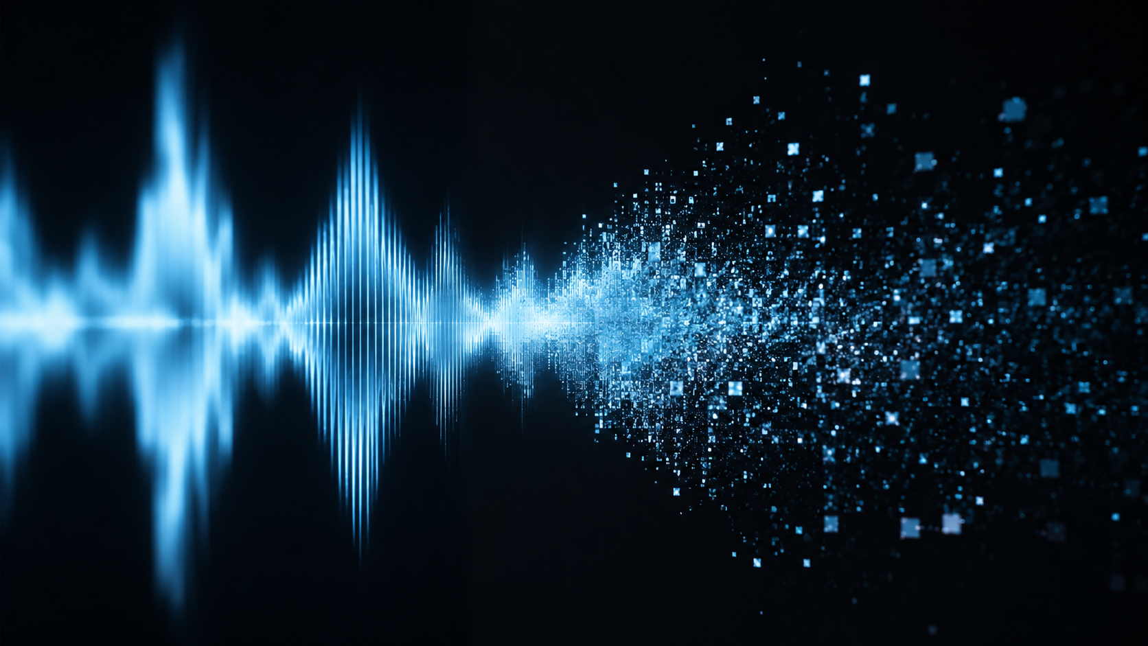 Onde sonore lumineuse se transformant en pixels, symbole du clonage de la voix