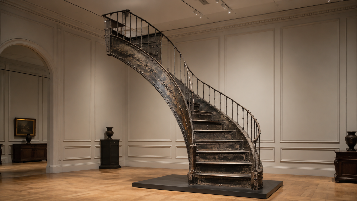 Tronçon de 14 marches de l'escalier hélicoïdal d'origine de la Tour Eiffel exposé chez Artcurial