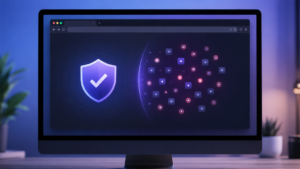 Une fenetre de navigateur affichant un bouclier de protection et un compteur d'elements bloques
