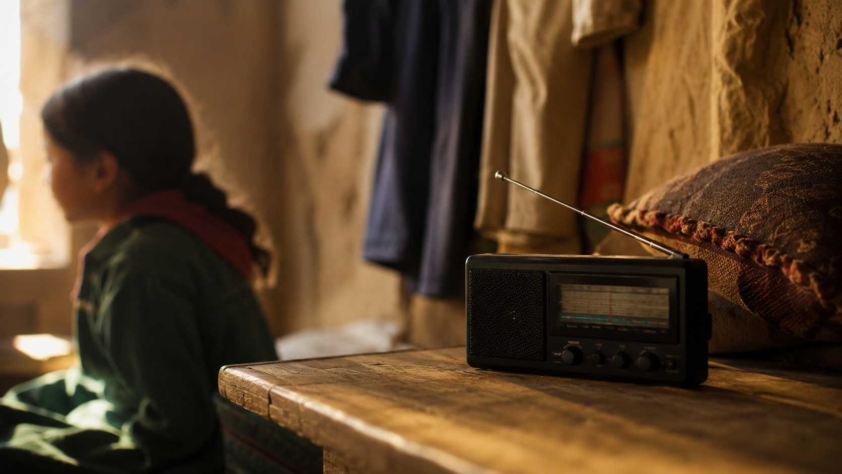 Radio portative dans un habitat modeste, outil d'accès à l'éducation pour les enfants isolés