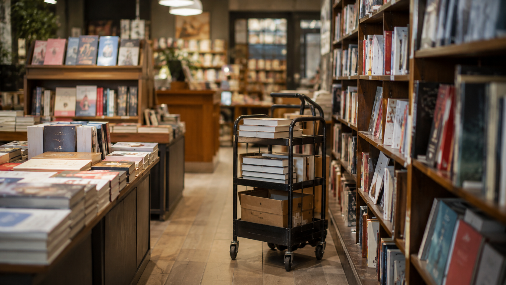 Rayon de librairie en réassort discret