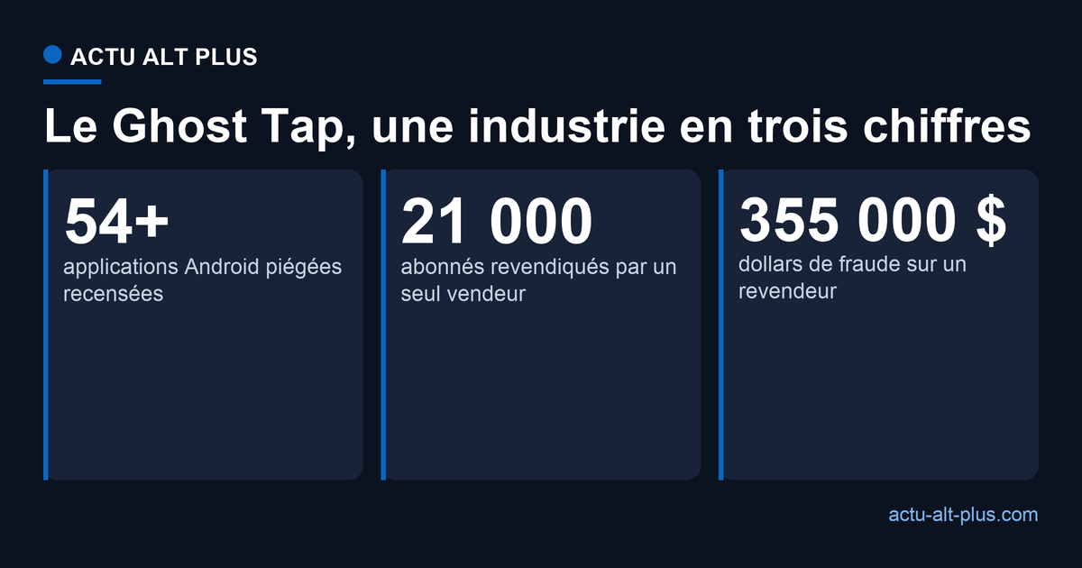 L'industrie du Ghost Tap en trois chiffres : 54 applis piégées, 21 000 abonnés à un service, 355 000 dollars de fraude sur un revendeur