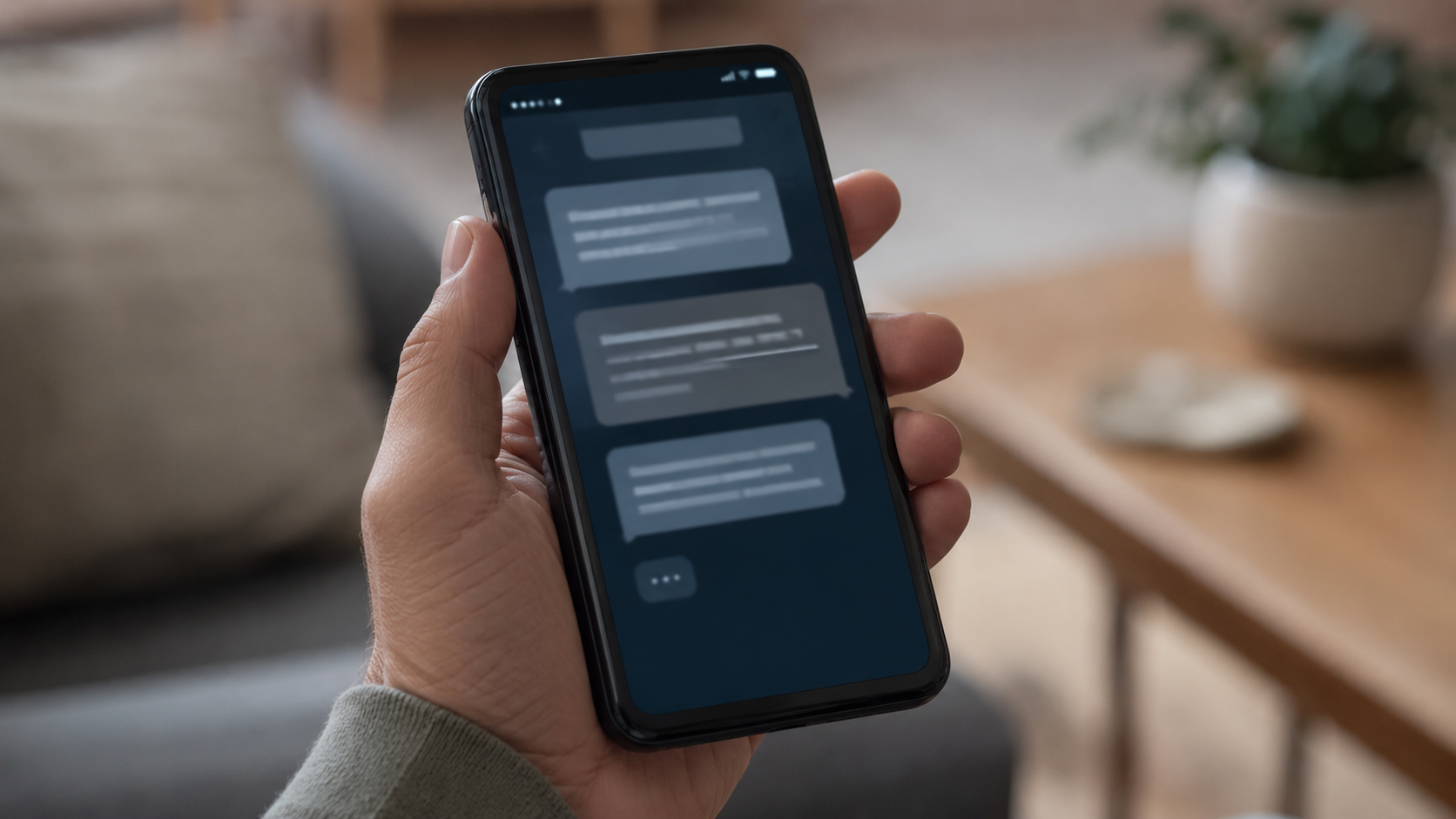 Un écran de smartphone affichant un faux SMS bancaire anonymisé demandant d'approcher une carte
