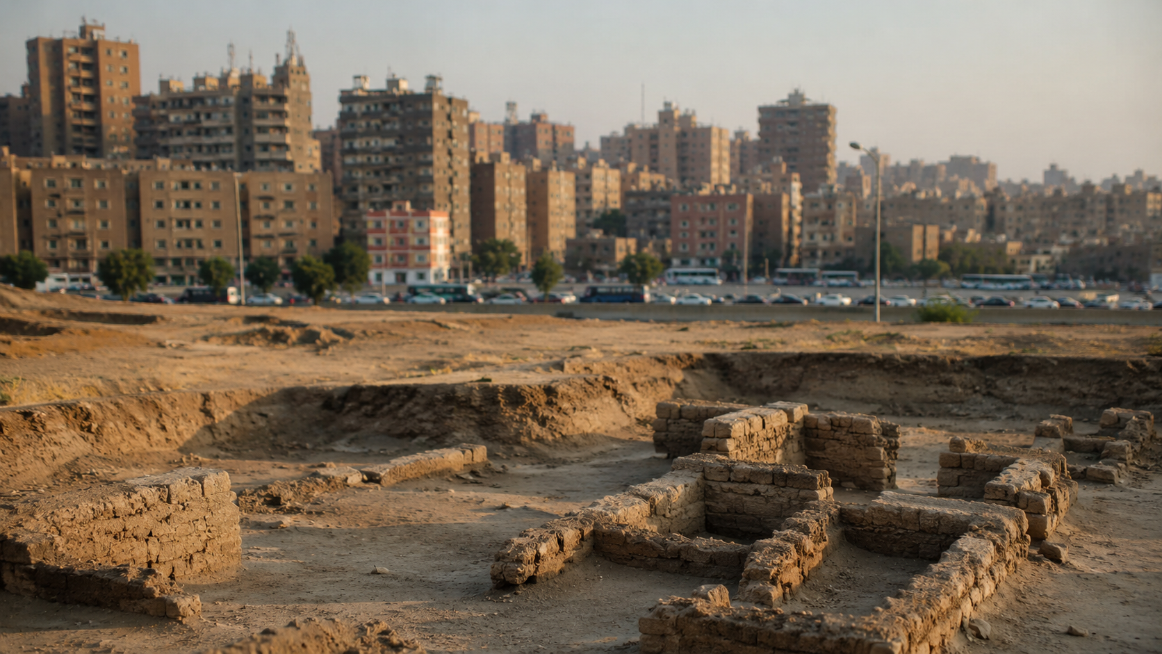 Chantier archéologique discret au milieu d’un quartier dense du Caire