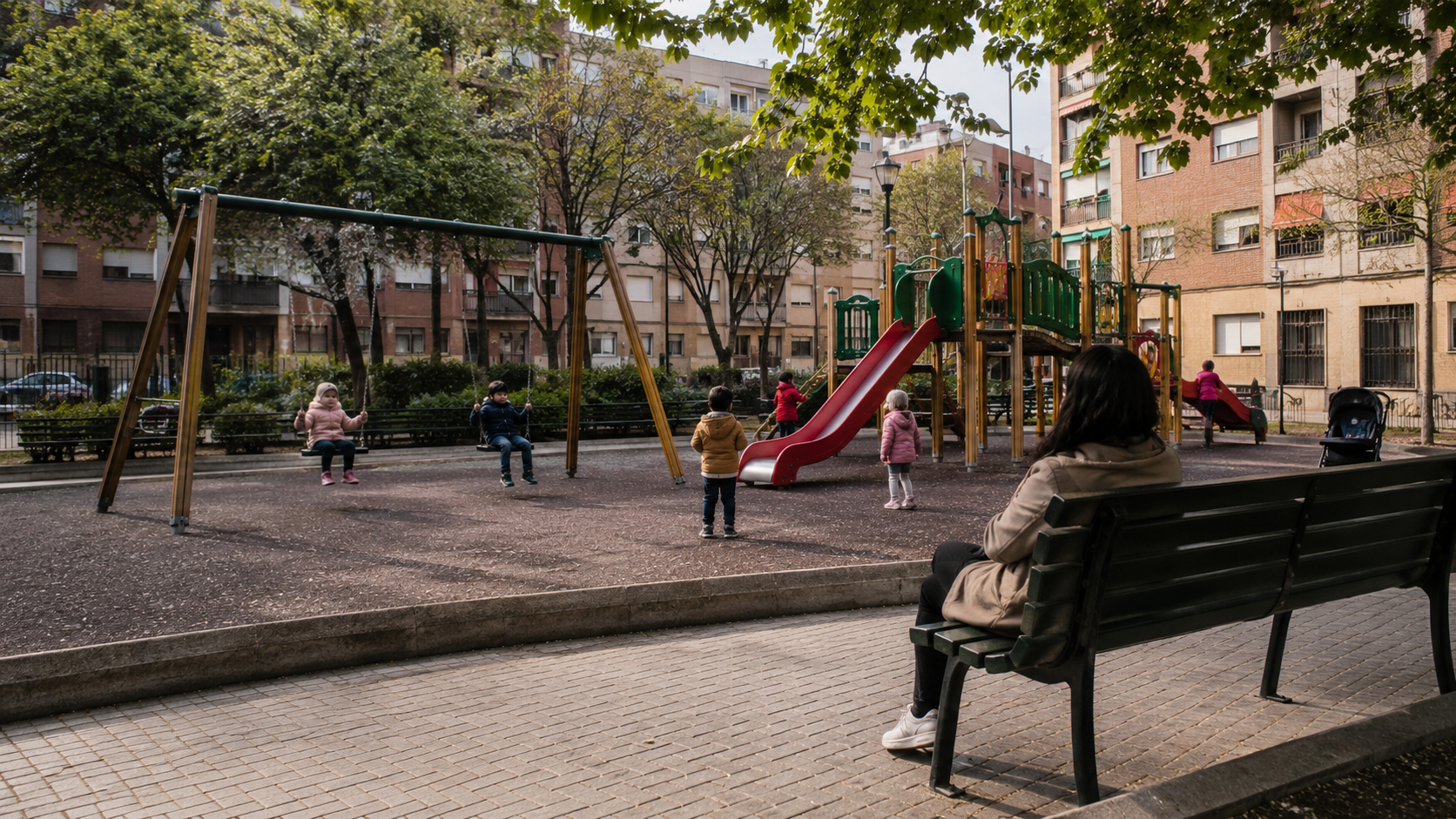 Aire de jeux de proximité dans un quartier urbain dense