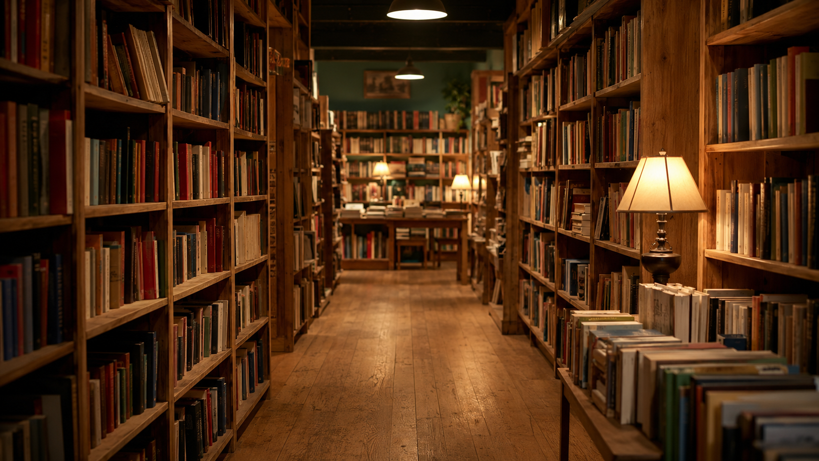L'intérieur calme d'une petite librairie indépendante aux rayonnages chargés
