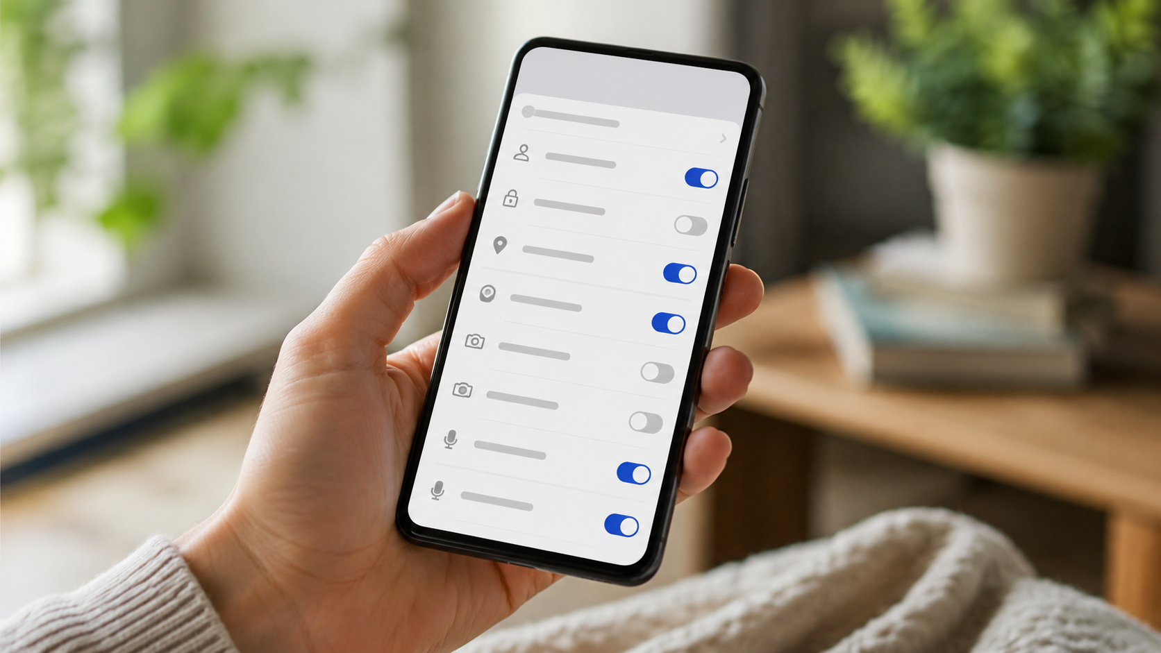 Une main règle les paramètres de confidentialité sur un smartphone