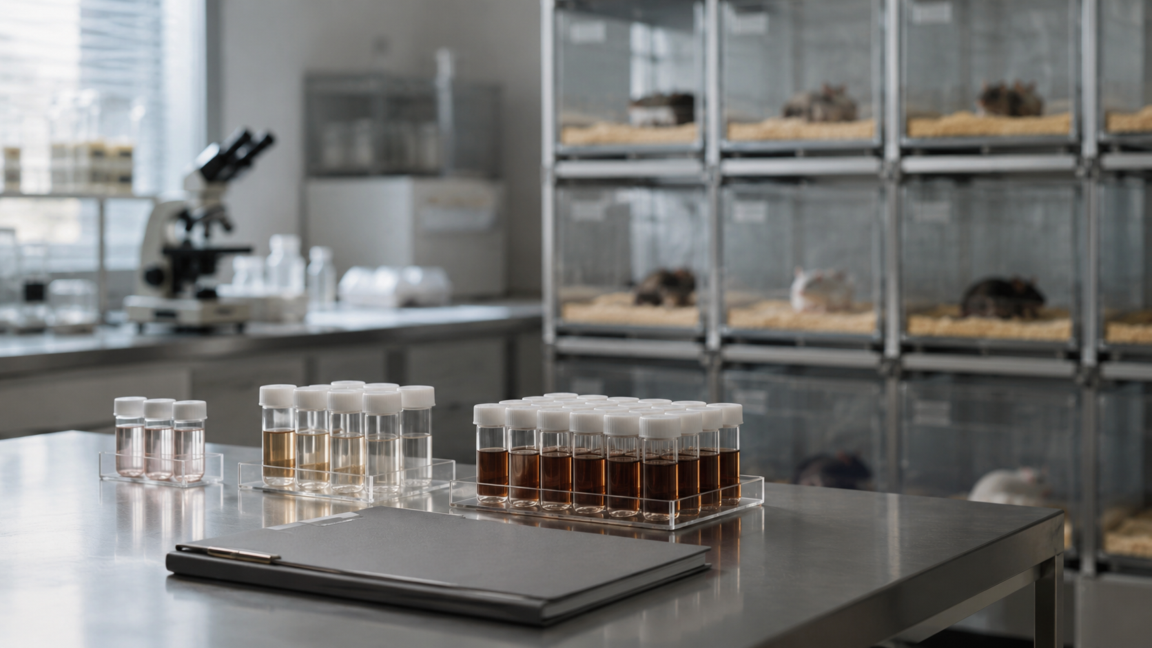 Table de laboratoire évoquant la limite des modèles animaux trop jeunes