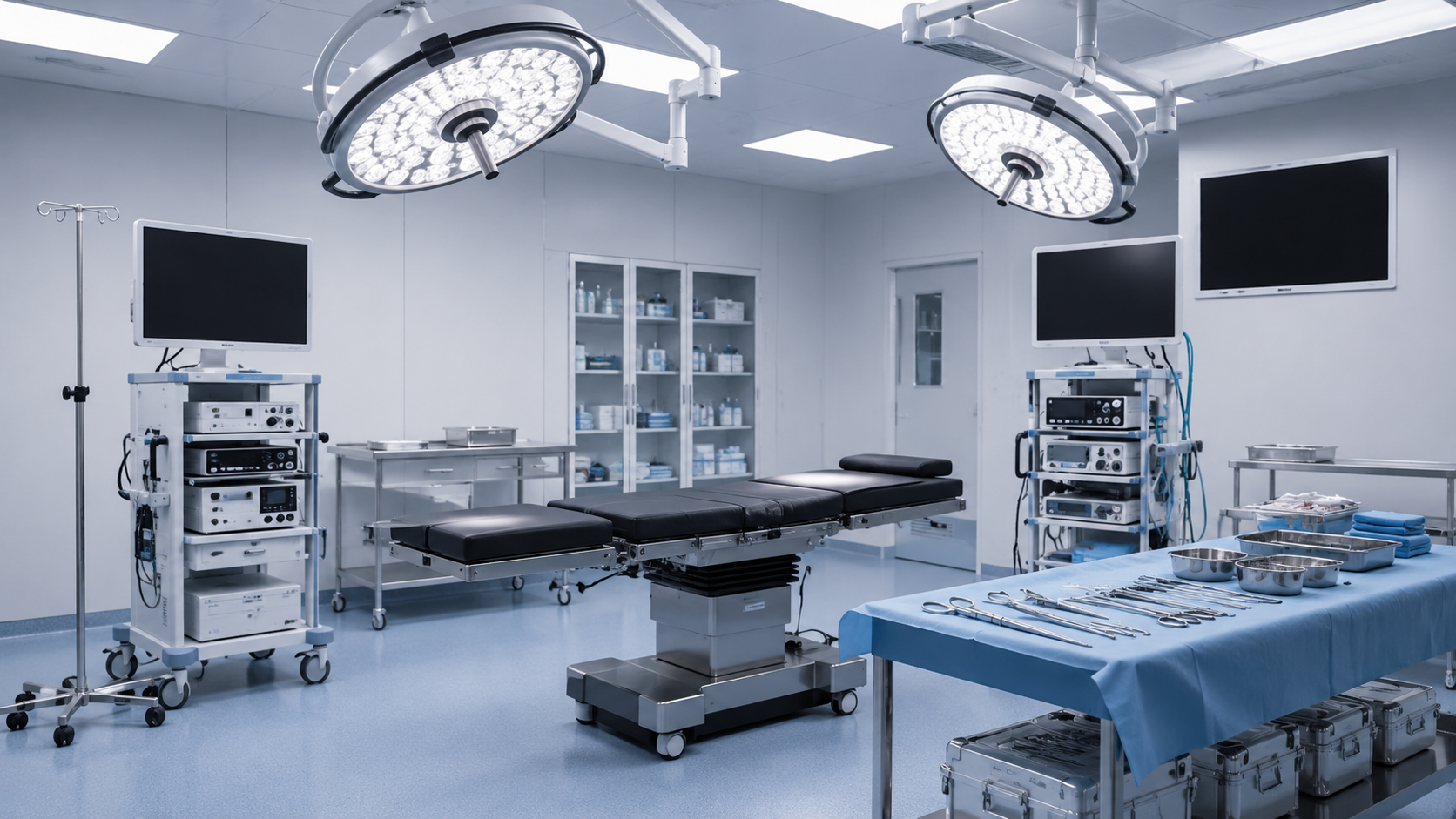 Bloc opératoire vide avec matériel d'arthroscopie