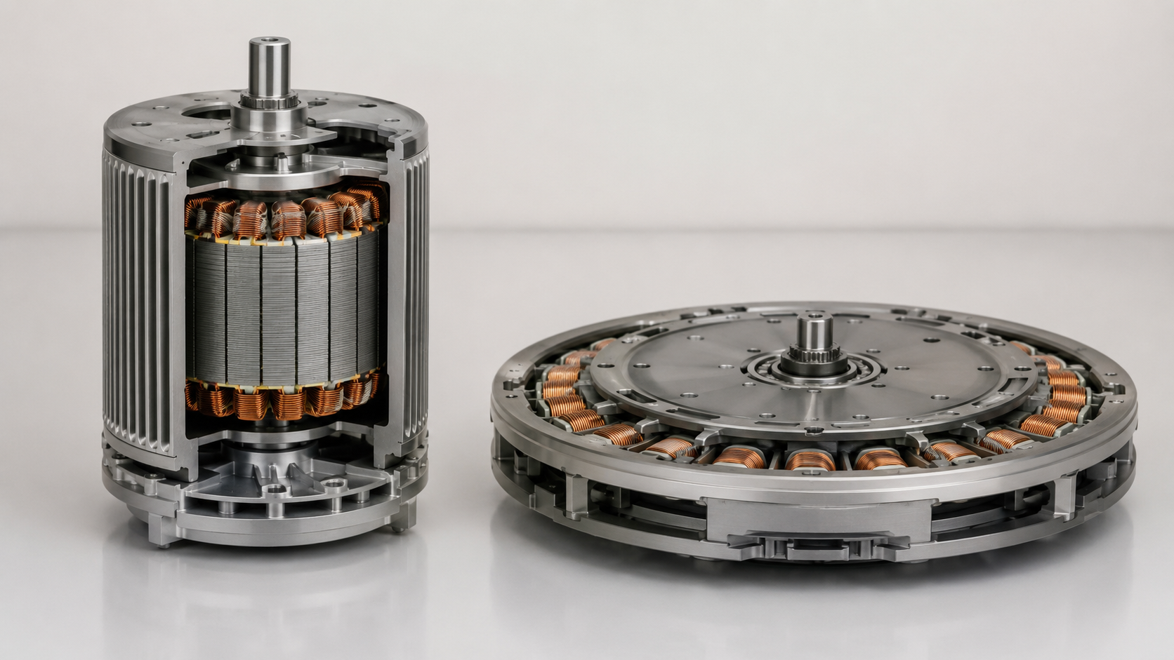 Comparaison entre un moteur électrique cylindrique radial et un moteur axial plat en forme de disque