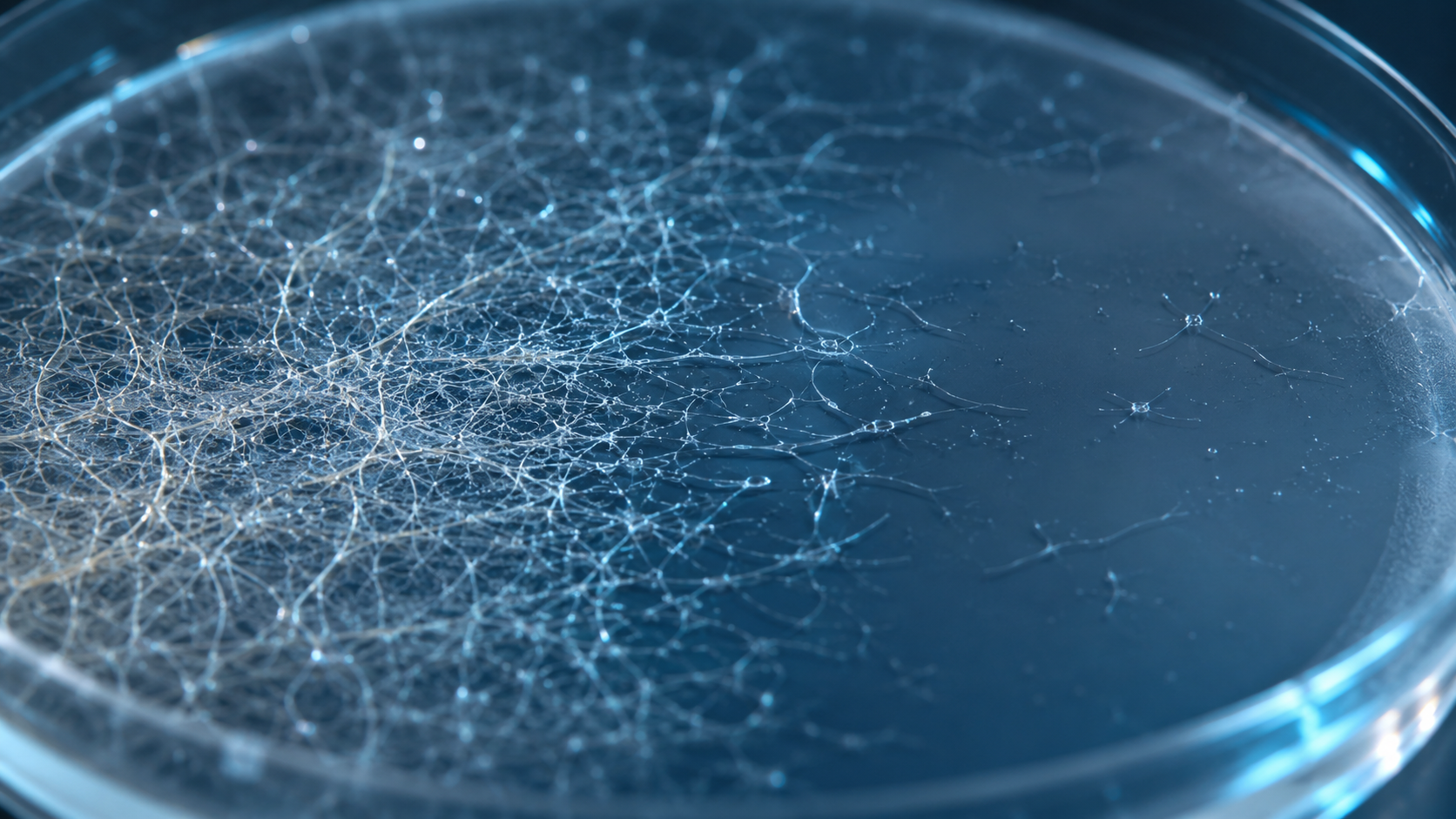 Filaments neuronaux observés en macro dans un gel de culture