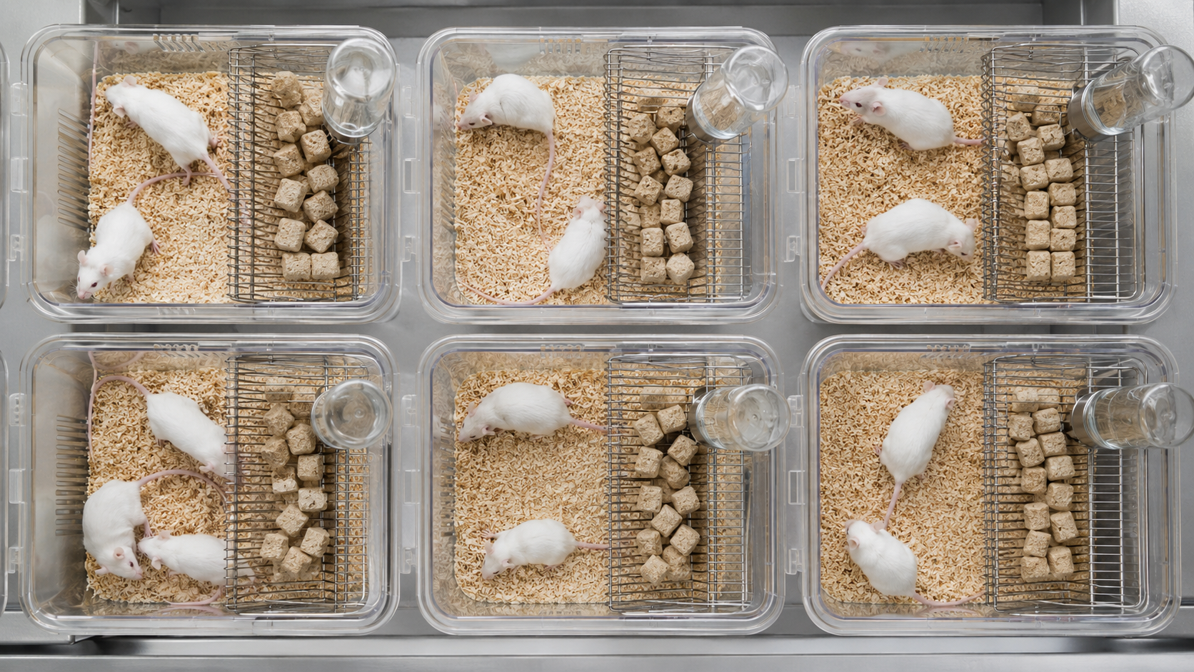 Souris de laboratoire en cage, trois générations successives suivies dans l'étude épigénétique